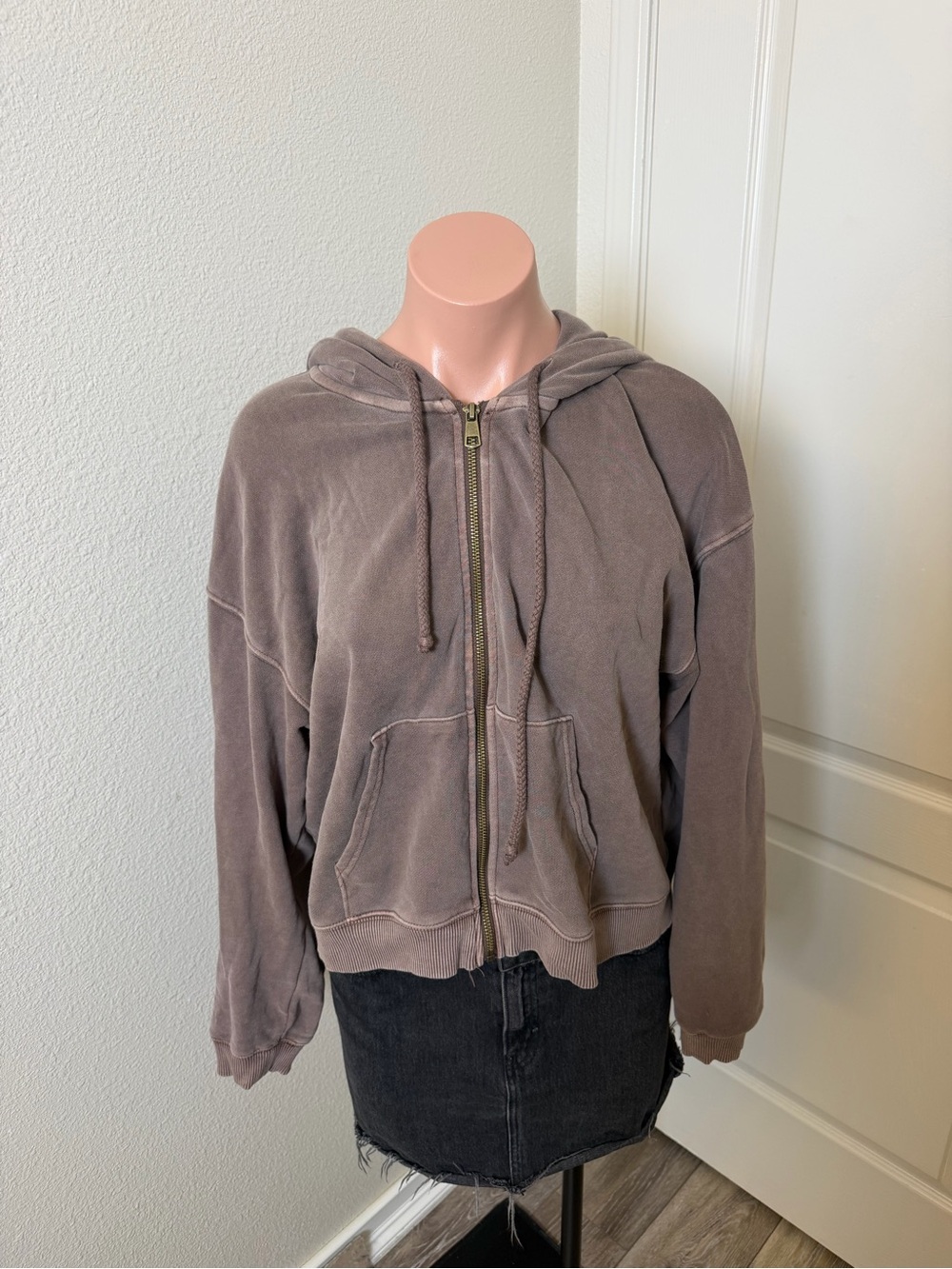 American Eagle Outfitters Mauve/Brown Washed Oversized Zip-Up Jacket Hoodie Sz S